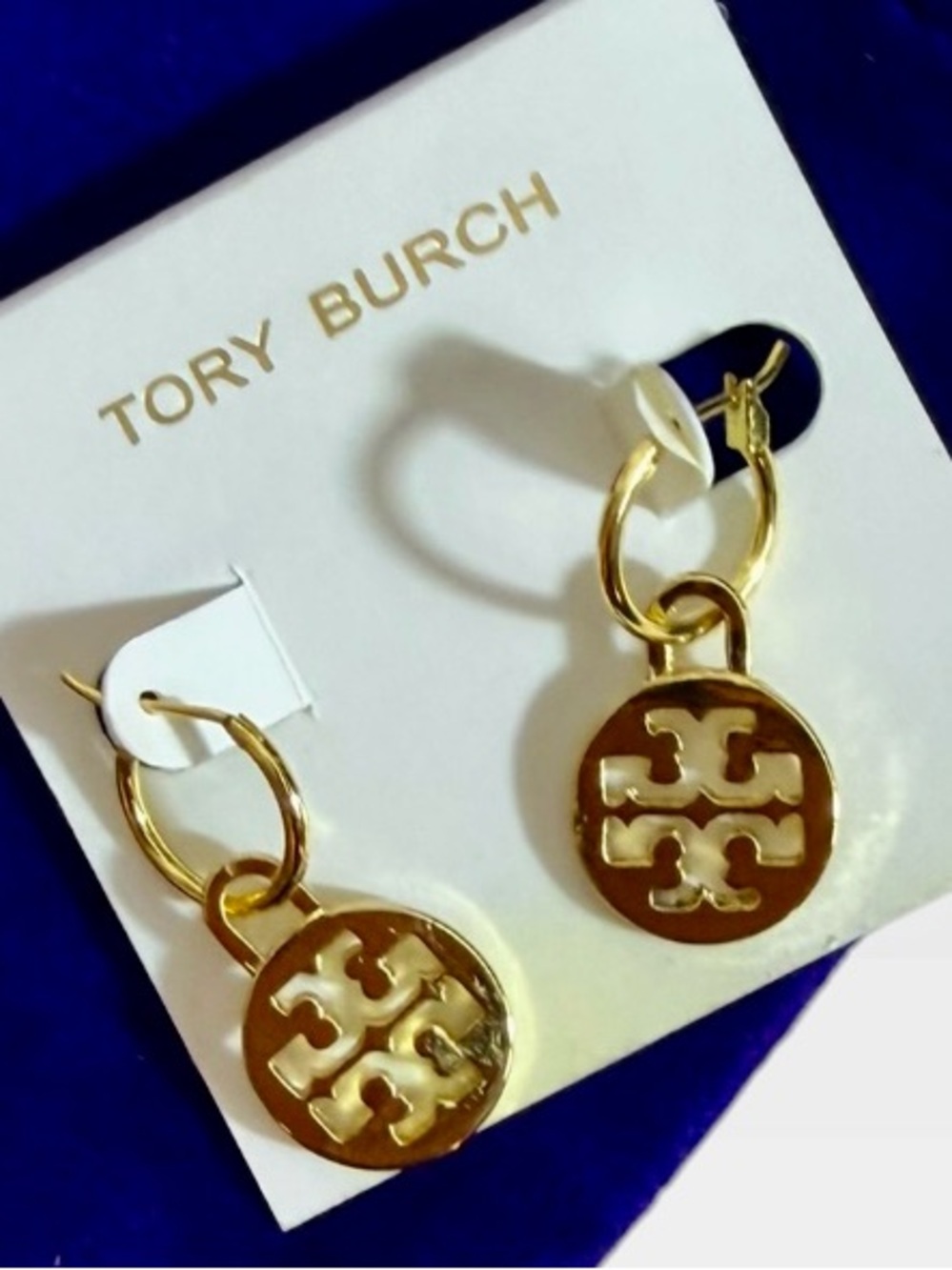 NWOT Tory Burch Gold Tone Double T Logo Drop Earrings with Pouch